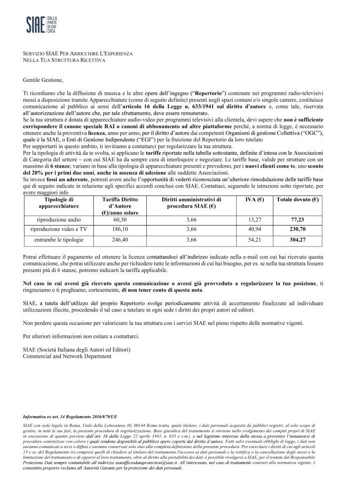 ADEMPIMENTI SIAE - AVVISO IMPORTANTE