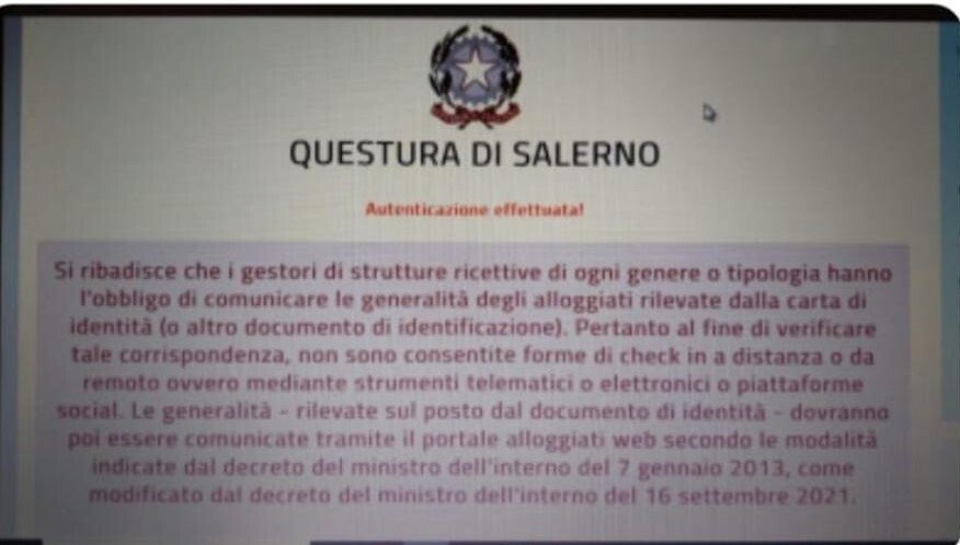 Comunicazione Questura di Salerno