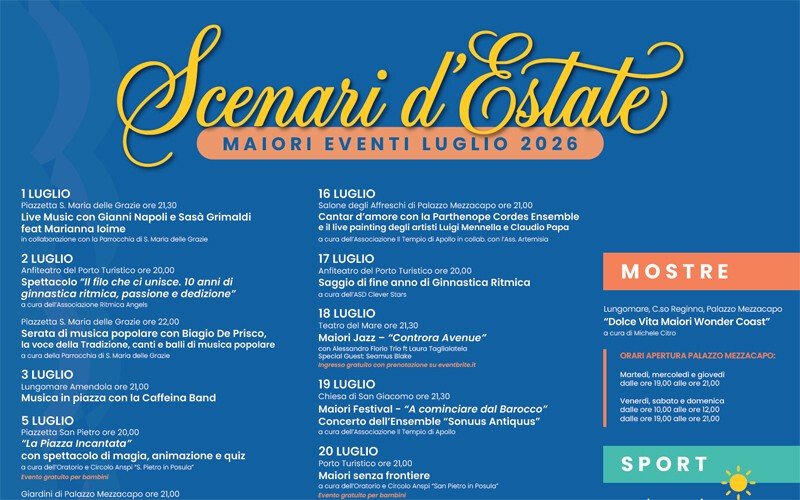 MAIORI, UN’ESTATE DI EVENTI TRA CULTURA, MUSICA E TRADIZIONE