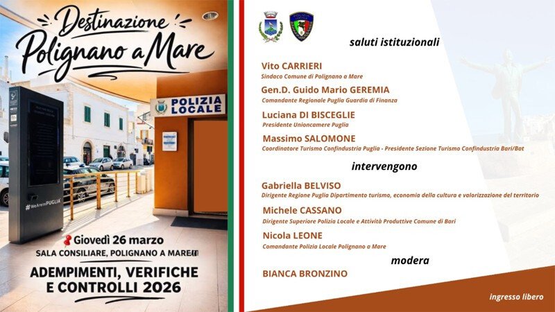 Polignano a Mare si prepara al 2026: incontro su turismo, controlli e adempimenti
